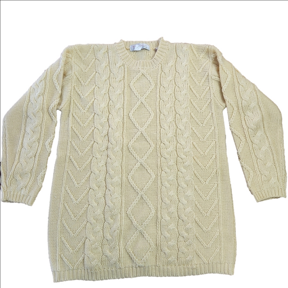Karen Scott butter Yellow Cable Knit tunic length Sweater size small